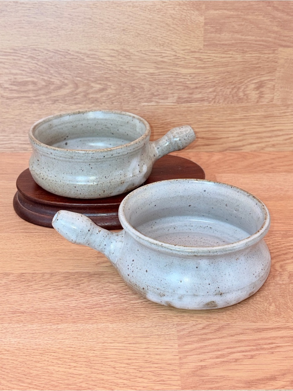 Set of 2 Studio Pottery Speckled Glaze Lug Handle Soup/Chili Bowls Signed McCall